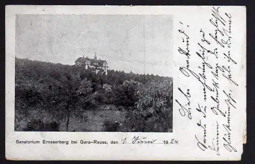 64468 Ansichtskarte Gera Reuss Sanatorium Ernseeberg 1924
