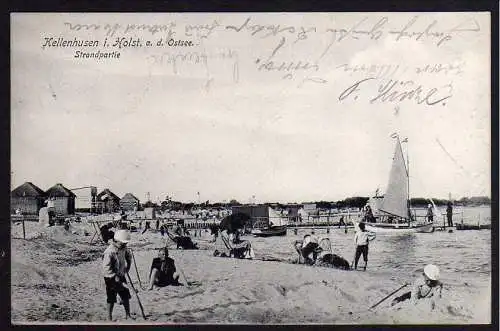 64543 Ansichtskarte Kellenhusen Holstein 1908 Strand Hütten Segelboot Lübecker Bucht