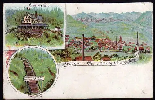 63328 Ansichtskarte Gruss von der Charlottenburg bei Langenberg Gera um 1900 Litho
