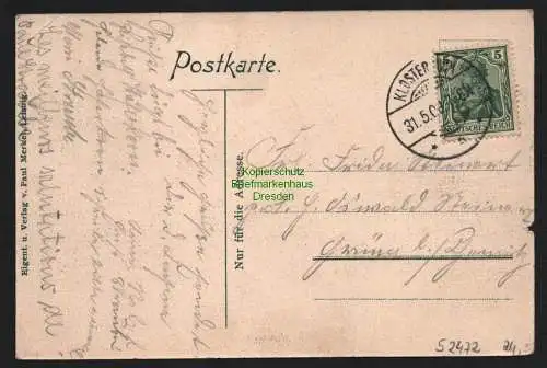 52472 AK Gasthof Scheergrund Klosterbuch 1909 Post und Bahnstation Linie Leipzig