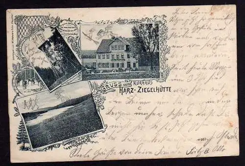 52539 Ansichtskarte Harz Ziegelhütte Kurhaus Aussichtsturm 1899