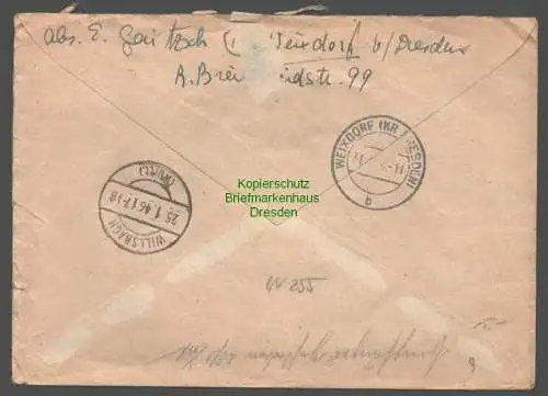44255 Brief SBZ Einschreiben Weixdorf Kr. Dresden nach Wilsbach Württ. u zurück