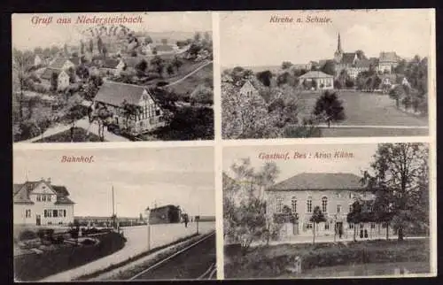 41871 Ansichtskarte Niedersteinbach Bahnhof Gasthof Kirche Schule
