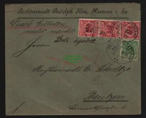 B12016 Brief DR Krone Adler 1898 Kamenz Eilboten nach Bautzen Bahnpost