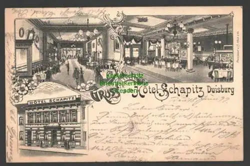 140850 Ansichtskarte Duisburg Hotel Schapitz 1899