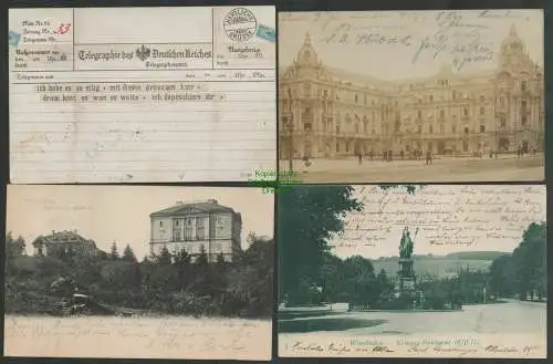 139310 4 AK Wiesbaden Krieger Denkmal Jagdschloss 1902 Telegraphie 1900