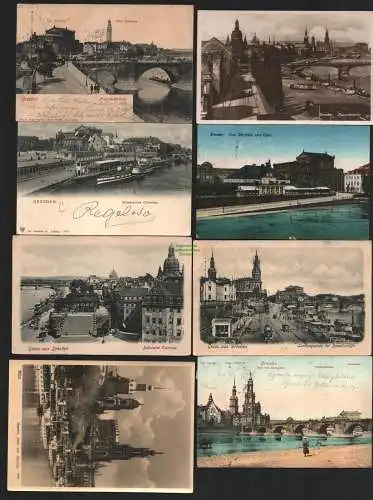 134932 8 Ansichtskarte Dresden Panorama Italienisches Dörfchen Oper Landungsplatz Dampfer