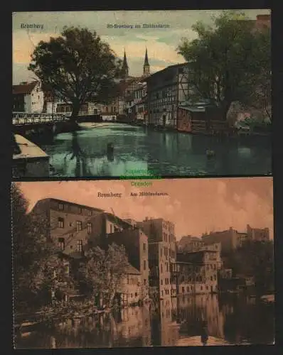 134894 2 Ansichtskarte Bromberg Bydgoszcz Westpreußen Am Mühlendamm 1912