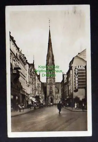 132430 Ansichtskarte Saarbrücken 1935 Untere Kaiserstraße Johanniskirche Gummifranz