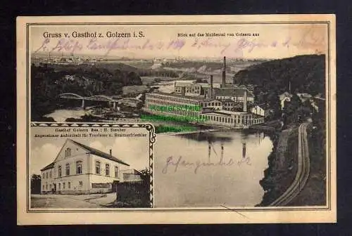 127863 Ansichtskarte Golzern Mulde bei Grimma Gasthof Fabrik Muldental 1914