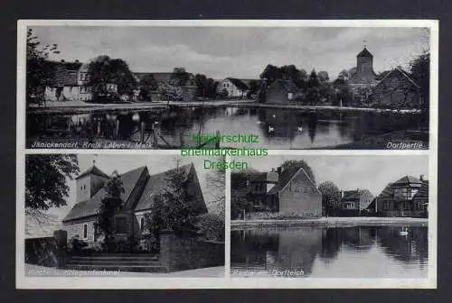 125640 Ansichtskarte Jänickendorf Nuthe-Urstromtal um 1935 Kr. Lebus Mark Kirche Dorfteich