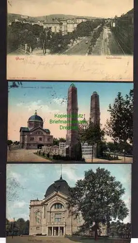 121463 3 Ansichtskarte Gera Bahnhofstrasse 1900 Krematorium Ostfriedhof 1913 Theater