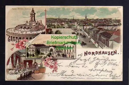 121589 Ansichtskarte Nordhausen Litho 1901 Panorama Bahnhof Kyffhäuser