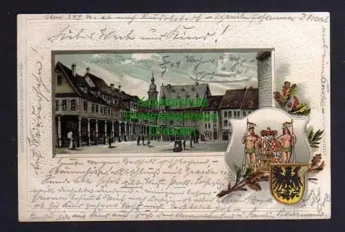 121557 Ansichtskarte Arnstadt Marktplatz 1904 super Wappen Prägekarte Passepartout