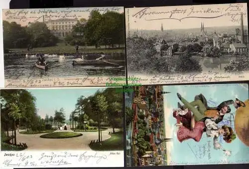 121808 4 Ansichtskarte Ausflug nach Zwickau Sachsen Schwanenschloss 1903 Milkau Platz