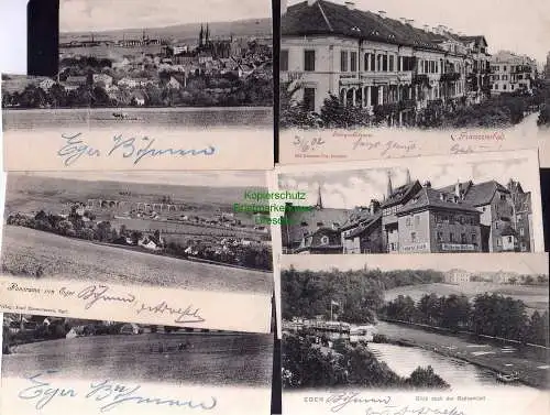 121542 6 Ansichtskarte Eger Franzensbad Salzquellstrasse Hotel Russischer Hof 1902 Uhrenlag