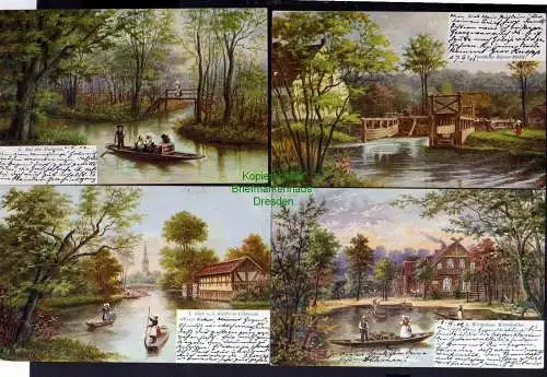 121671 7 Ansichtskarte Spreewald Wotschofska Kahnfahrt zur Kirche 1902 Post Gasthof zum frö