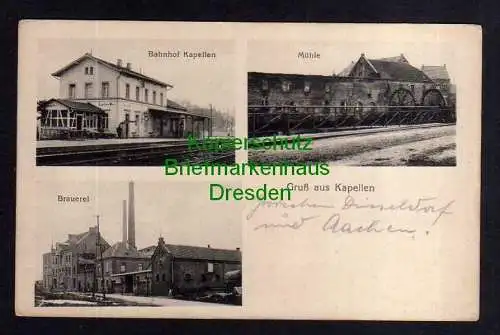 119595 Ansichtskarte Kapellen Wev. 1916 Bahnhof Mühle Brauerei Feldpost