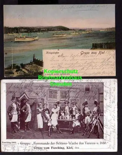 119387 2 Ansichtskarte Kiel Kriegshafen 1902 Fasching Kommando der Schloss Wache des Verein
