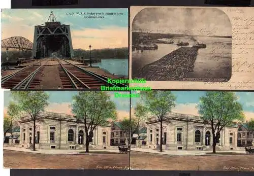 118822 7 Ansichtskarte Clinton Iowa USA Lumber Raft 1906 Mississippi Post Office 1912 Eisen