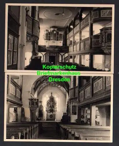 118450 2 Ansichtskarte Reinhardtsgrimma Kirche Innenansichten Silbermann Orgel 1731 Fotokar