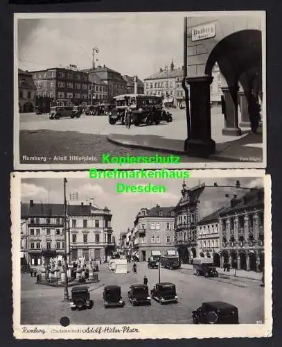 114206 2 Ansichtskarte Rumburg Markt Hutberg Gasse Fotokarte Hotel Ross Marx Reklame Droger