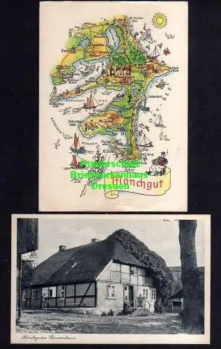 114282 2 AK Mönchgut um 1935 Mönchguter Bauernhaus Landkarten AK um 1955 Rügen G
