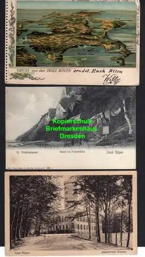 114301 13 Ansichtskarte Insel Rügen Stubbenkammer Fischerhütten Granitz Königsstuhl Fotokar
