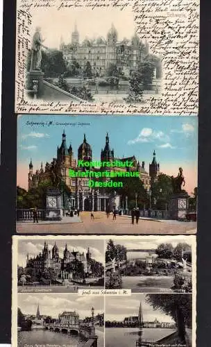 114489 3 Ansichtskarte Schwerin Schloss Stadtseite 1898 1916 Dom Palais Museum 1940