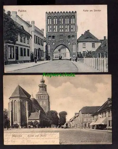 114107 2 Ansichtskarte Malchin Steintor 1934 Kirche Markt 1902