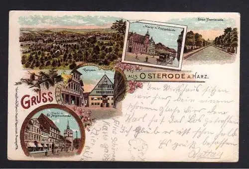 110197 Ansichtskarte Osterode am Harz Litho um 1900 Markt Post St. Aegidienkirche