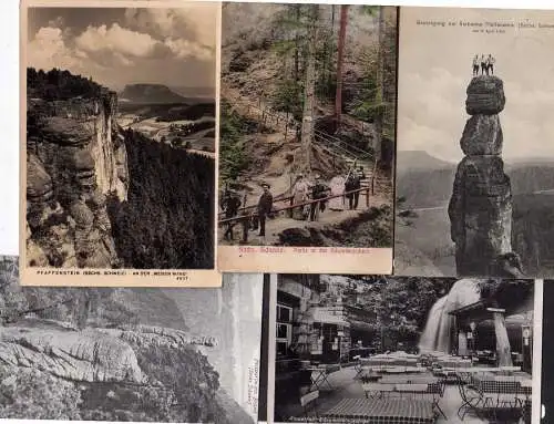 110189 5 Ansichtskarte Barbarine Pfaffenstein 1906 Bergsteiger Kletterer Brand Schwedenlöch
