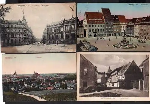 110170 4 Ansichtskarte Freiberg Sa. Obermarkt Ratskeller Aoptheke Poststraße Postamt 1905 T