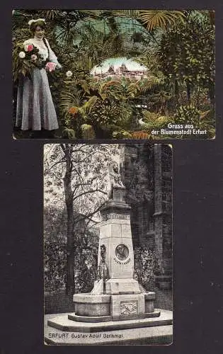 103536 2 Ansichtskarte Blumenstadt Erfurt 1915 Gustav Adolf Denkmal 1917