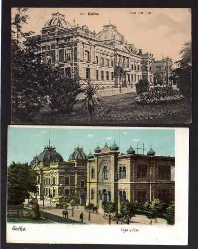 103793 2 Ansichtskarte Gotha Post und Loge 1909 und ca. 1905