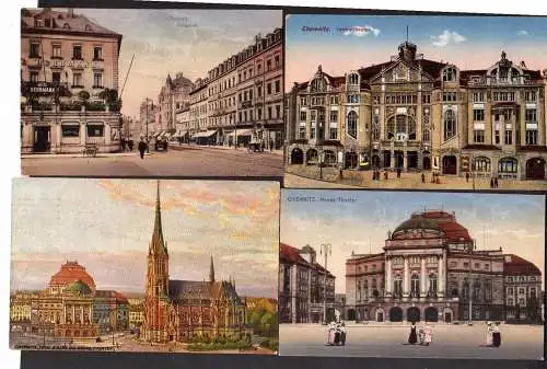 103531 4 AK Chemnitz 1919 Königstrasse Hotel Herrmann Theater