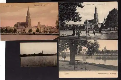 103597 3 AK Schwerin Pfaffenteich mit Dom 1911 St. Paulskirche + 1 Foto