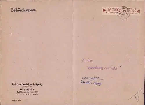 B16055 DDR ZKD Brief 2x B 21 E Leipzig nach Sommerfeld 1959