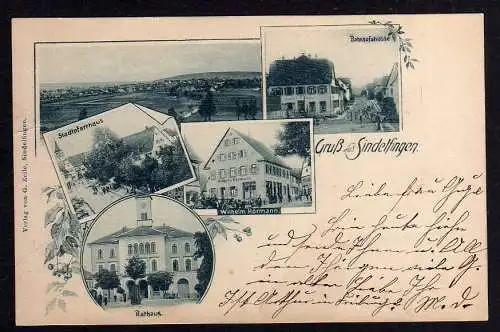 84076 Ansichtskarte Sindelfingen 1899 Bahnhofstrasse Geschäftshaus Hörmann Rathaus Parrhaus