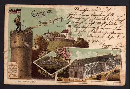 84569 Ansichtskarte Ravensburg Litho Veitsburg Turm Geschütz Kanone 1901