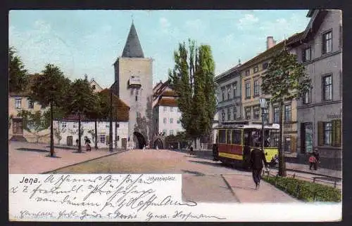 74555 Ansichtskarte Jena Johannisplatz Straßenbahn 1903