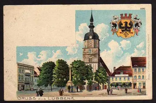 74548 Ansichtskarte Lübben um 1900 Litho Wappen
