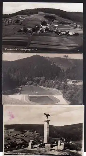 62570 3 Ansichtskarte Warmensteinach Bad Kriegerdenkmal Freibad 2x gelaufen 1929 / 1x 1930