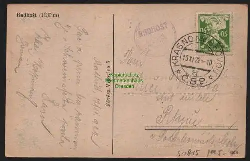 51815 AK Radhost Radhoscht Krasno nad Becvou 1922