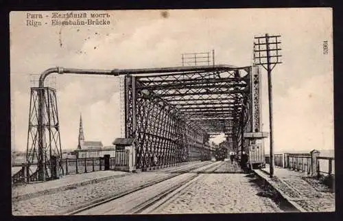 44559 Ansichtskarte Riga Lettland Eisenbahn Brücke 1918 Feldpost