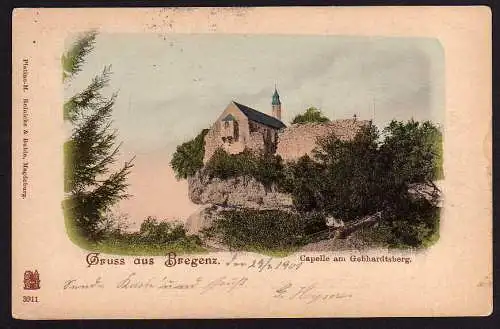 41396 Ansichtskarte Bregenz Capelle am Gebhardtsberg 1901