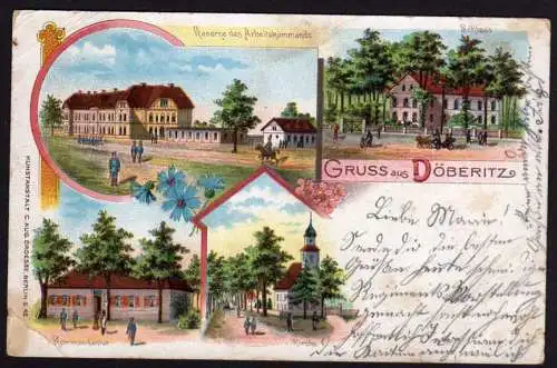 38752 AK Litho Döberitz 1900 Kaserne des Arbeitskommando Kirche Kommandantur