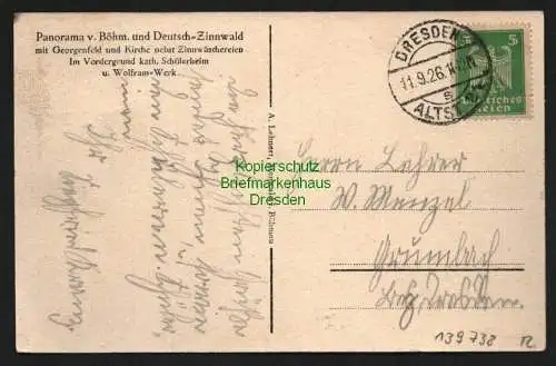 139738 AK Böhmisch und Deutsch Zinnwald 1926 Georgenfeld Bergbau Zinnwäschereien