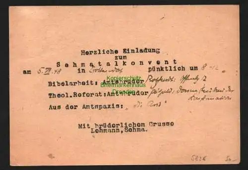 h5836 SBZ Handstempel Bezirk 27 Sehma Postkarte 29.6.48