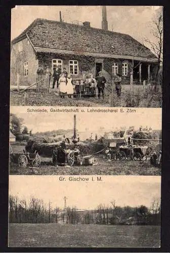 73238 Ansichtskarte Groß Gieschow Schmiede Gastwirtschaft Lohndrescherei E. Zörn um 1910